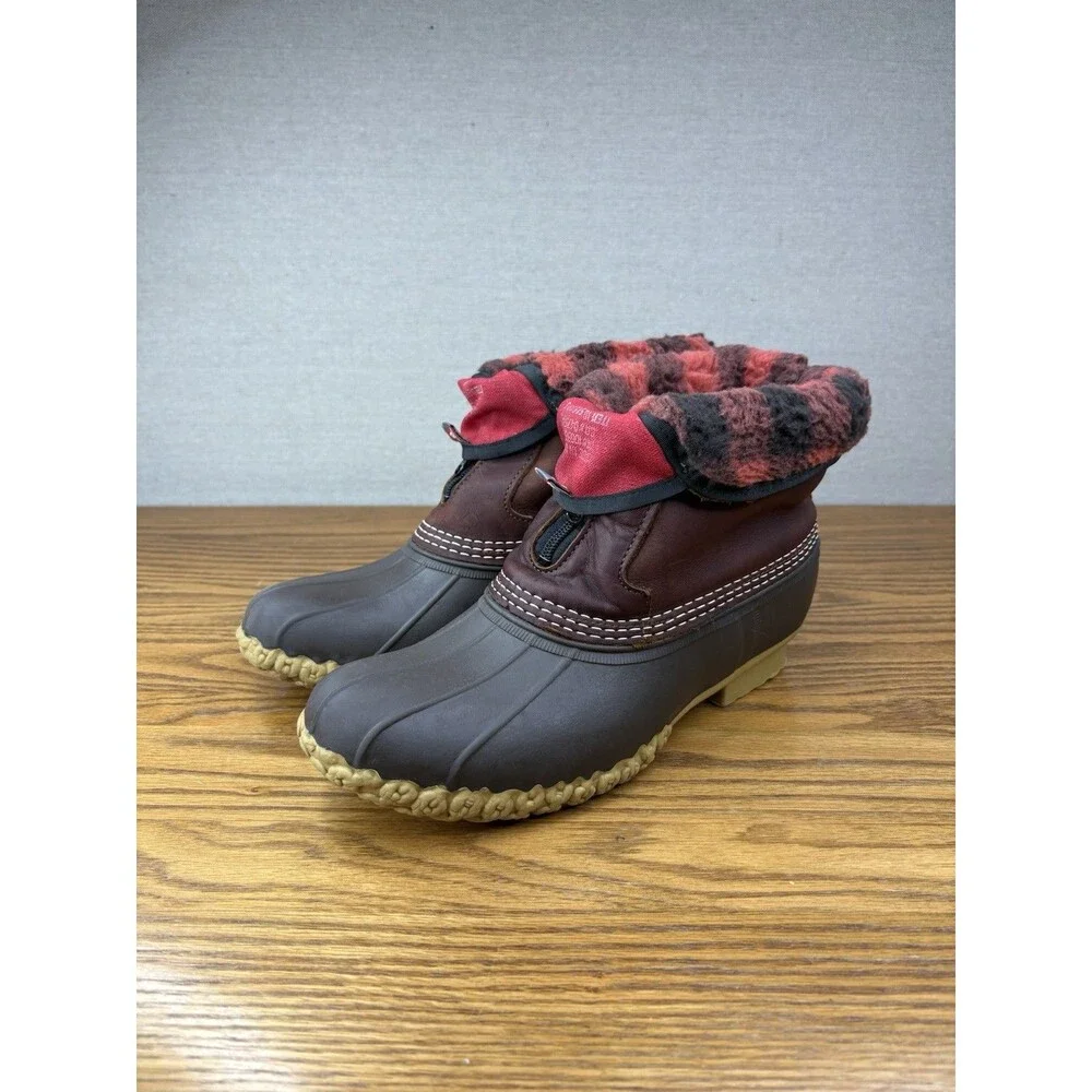 LL Bean Front Zip Duck Boots Mens 9 D Fleece Lined Buffalo Plaid Insulated USA